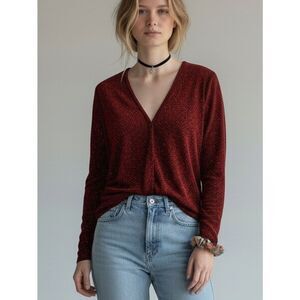 Shimmery Metallic Red Long Sleeve Cardigan / Cover Up Top